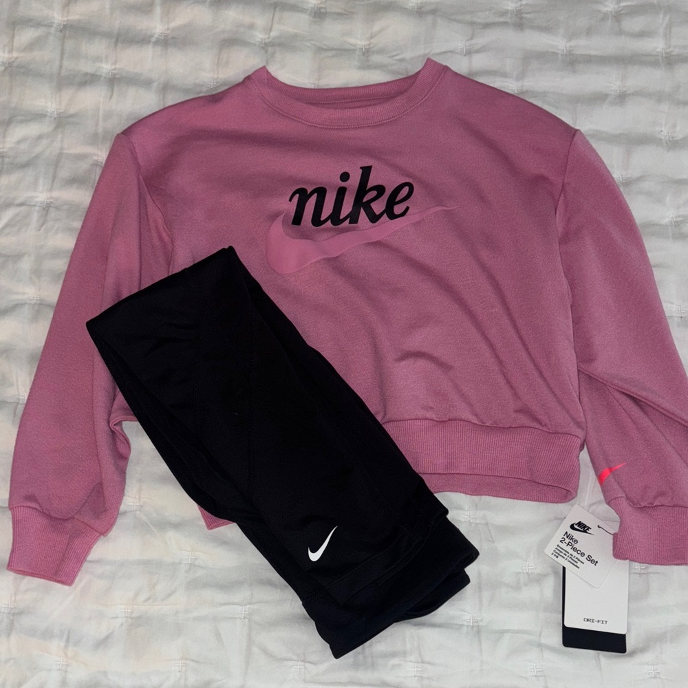 Nike Kids Purple Sweatshirt and Black Leggings Set